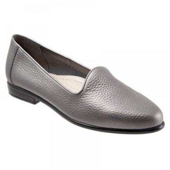 Trotters EUC Pewter Liz Tumbled Casual Comfort Vegan Leather Loafers Ballet Flat - Picture 1 of 10